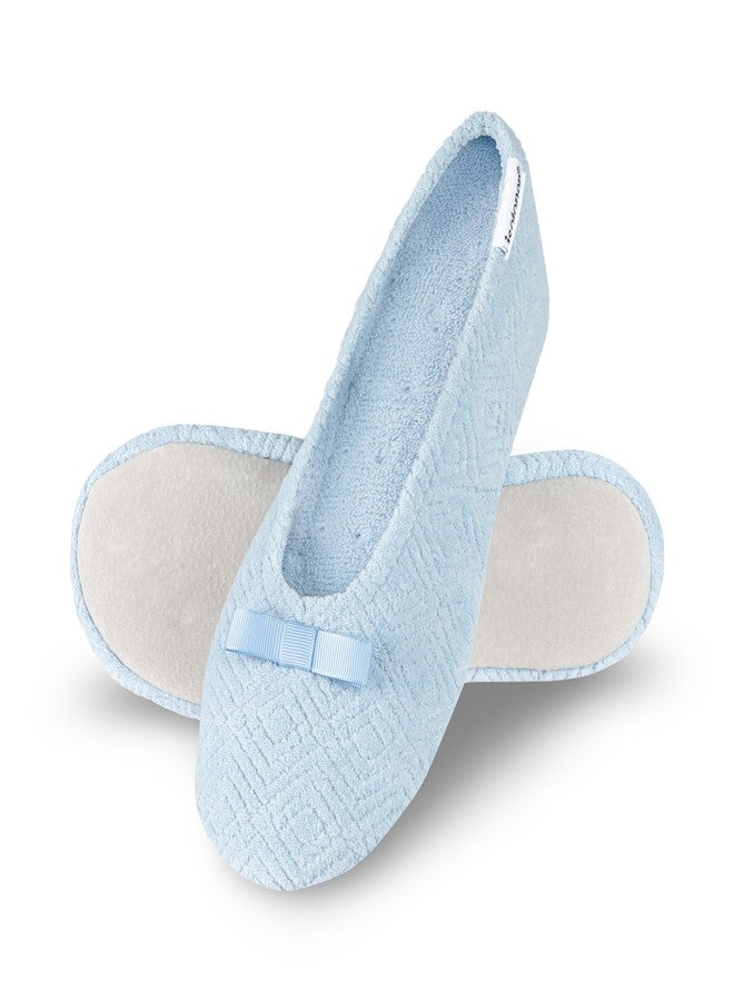 isotoner Women's Diamond Microterry Gemma Ballerina Slippers with Memory Foam Comfort and Genuine Suede Sole, Blue Fog Diamond, 5-6 - Image 3